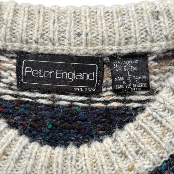 Vintage Peter England Fair Isle Geometric Sweater 90s Mens Size L - Picture 3 of 6